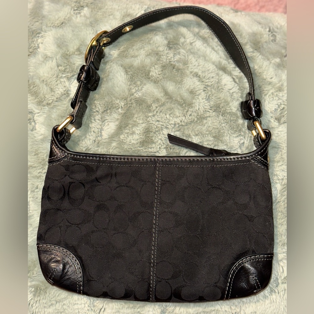Auth Coach Jacquard Signature Monogram Bleecker Shoulder Bag